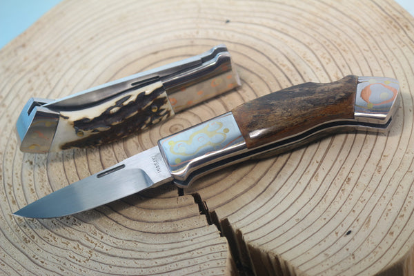 Fumio Inagaki FI-935 RON LAKE  Folders, Custom Replica with Rainbow Damascus Mokume-Gane Bolsters
