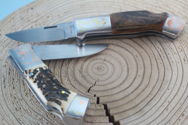 Fumio Inagaki FI-935 RON LAKE  Folders, Custom Replica with Rainbow Damascus Mokume-Gane Bolsters