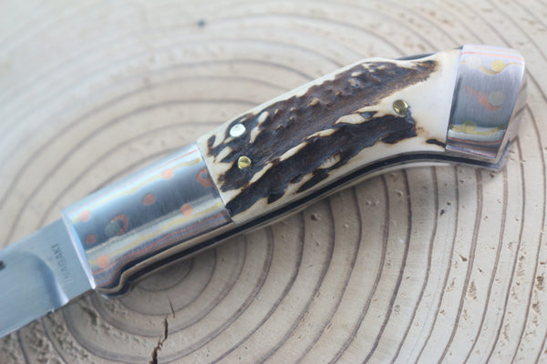 Fumio Inagaki FI-935 RON LAKE  Folders, Custom Replica with Rainbow Damascus Mokume-Gane Bolsters