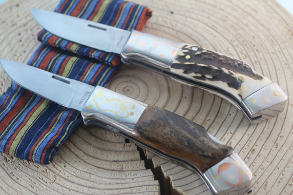 Fumio Inagaki FI-935 RON LAKE  Folders, Custom Replica with Rainbow Damascus Mokume-Gane Bolsters