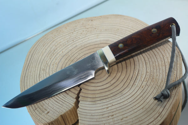 Fumio Inagaki FI-945 Damascus Hunter, 5-1/2" VG-1 Damascus blade, Premium Desert Ironwood Burl handle