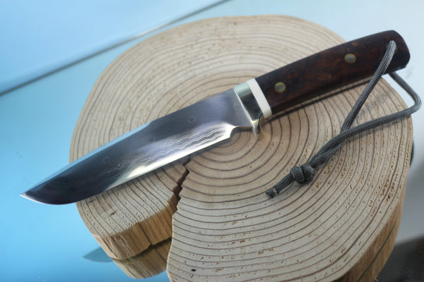 Fumio Inagaki FI-945 Damascus Hunter, 5-1/2" VG-1 Damascus blade, Premium Desert Ironwood Burl handle