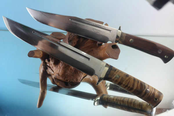 Fumio Inagaki FI-955 9-inch & 10-inch Big Bowie Knife. VG-10 Damascus blade with long Blood Groove