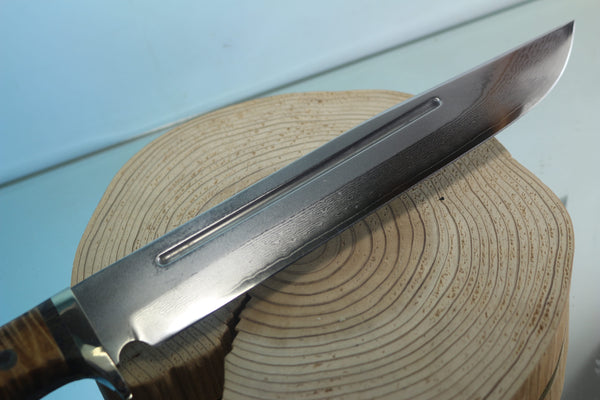 Fumio Inagaki FI-955 9-inch & 10-inch Big Bowie Knife. VG-10 Damascus blade with long Blood Groove