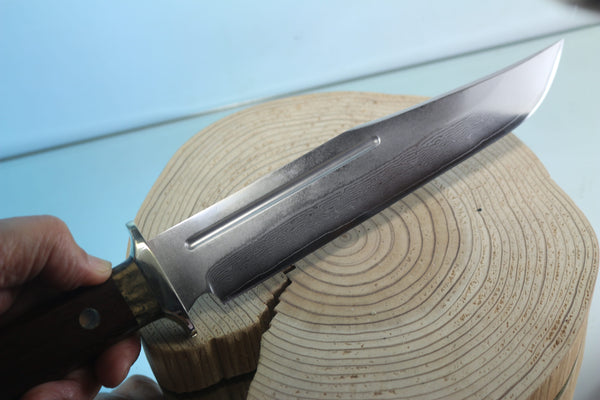 Fumio Inagaki FI-955 9-inch & 10-inch Big Bowie Knife. VG-10 Damascus blade with long Blood Groove