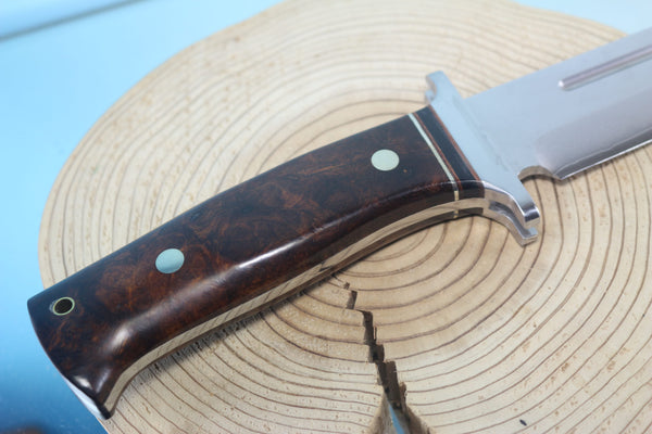 Fumio Inagaki FI-960  10-inch Big Bowie Knife. VG-10 Damascus blade with Gorgeous Premium Desert Ironwood Burl Handle - JapaneseKnifeDirect.Com