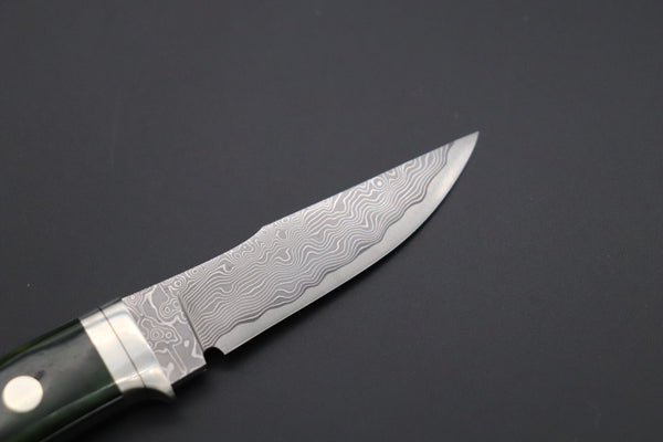 Hattori KD30-841G Cowry X Damascus Little Wild Hunters (Clip Point, MossGreen Bone handle Bone Handle)