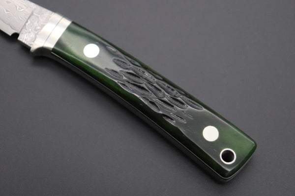 Hattori KD30-841G Cowry X Damascus Little Wild Hunters (Clip Point, MossGreen Bone handle Bone Handle)