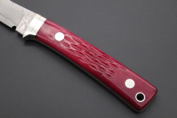 Hattori KD30-841R Cowry X Damascus Little Wild Hunters (Clip Point, Strawberry Red Bone Handle)