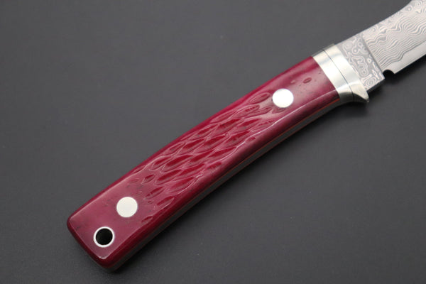 Hattori KD30-841R Cowry X Damascus Little Wild Hunters (Clip Point, Strawberry Red Bone Handle)