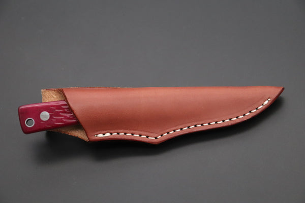 Hattori KD30-841R Cowry X Damascus Little Wild Hunters (Clip Point, Strawberry Red Bone Handle)