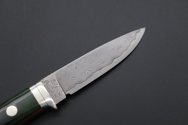 Hattori KD30-845-GO Cowry X Damascus Little Wild Hunters  (Drop Point, MossGreen Bone Handle)