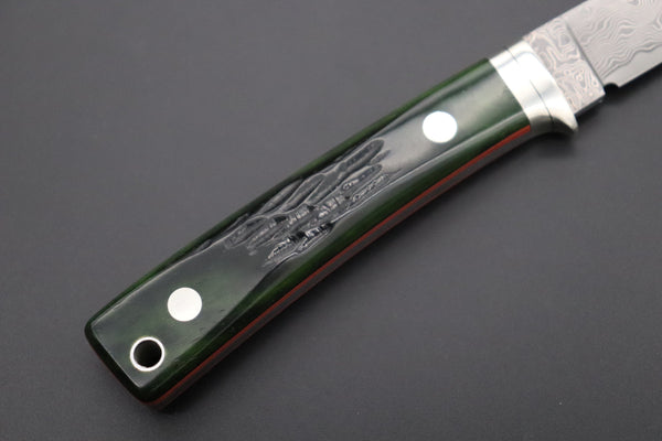 Hattori KD30-845-GO Cowry X Damascus Little Wild Hunters  (Drop Point, MossGreen Bone Handle)