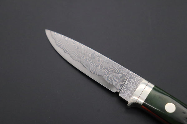 Hattori KD30-845-GO Cowry X Damascus Little Wild Hunters  (Drop Point, MossGreen Bone Handle)