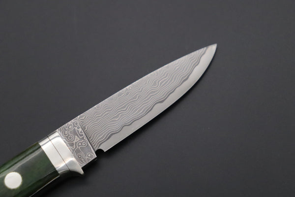 Hattori KD30-845-GW Cowry X Damascus Little Wild Hunters  (Drop Point, MossGreen Bone Handle)