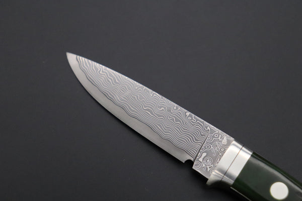 Hattori KD30-845-GW Cowry X Damascus Little Wild Hunters  (Drop Point, MossGreen Bone Handle)