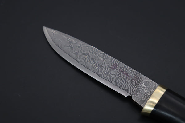 Hattori 傘 SAN Limited Edition SAN-131 Cowry-X Damascus Special Utility Hunter "Custom African Ebonywood Handle with Green Malachite Composite Stone Ring"