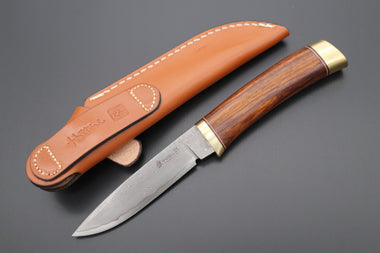 Hattori 傘 SAN Limited Edition SAN-77 Cowry-X Damascus Special Utility Hunter "Custom Desert Ironwood Handle"