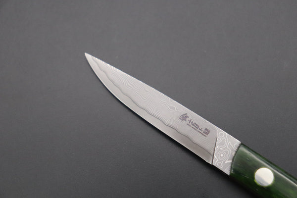 Hattori 傘 SAN Limited Edition SAN-85 Cowry-X Damascus Slim Utility “Hattori Custom Elegant Smooth Green Bone Handle”