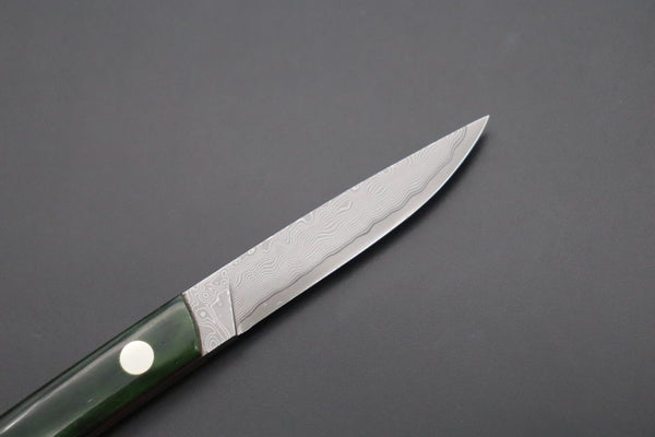 Hattori 傘 SAN Limited Edition SAN-85 Cowry-X Damascus Slim Utility “Hattori Custom Elegant Smooth Green Bone Handle”