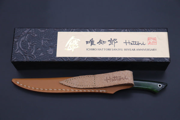 Hattori 傘 SAN Limited Edition SAN-85 Cowry-X Damascus Slim Utility “Hattori Custom Elegant Smooth Green Bone Handle”