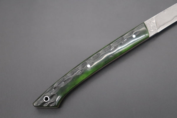 Hattori 傘 SAN Limited Edition SAN-86 Cowry-X Damascus Slim Utility “Hattori Custom Green Jigged Bone Handle”