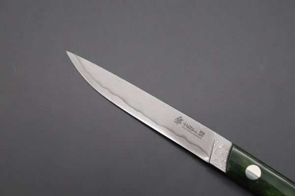 Hattori 傘 SAN Limited Edition SAN-87 Cowry-X Damascus Slim Utility “Hattori Custom Elegant Smooth Green Bone Handle”