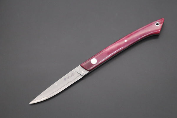 Hattori 傘 SAN Limited Edition SAN-88 Cowry-X Damascus Slim Utility “Hattori Custom Elegant Smooth Purple Bone Handle”
