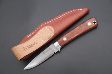 Hattori 傘 SAN Limited Edition SAN-92 Limited Cowry-X Damascus EDC Utility Hunter (Quince Burl Wood Handle)