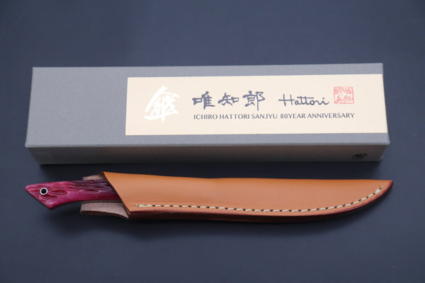 Hattori 傘 SAN Limited Edition SAN-95 Cowry-X Damascus Slim Utility “Hattori Custom Purple Jigged Bone Handle”