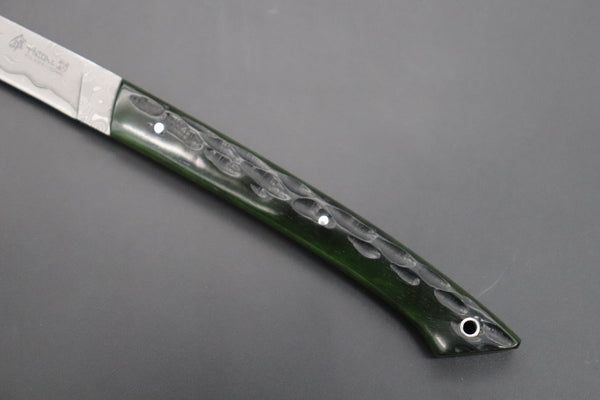 Hattori 傘 SAN Limited Edition SAN-96 Cowry-X Damascus Slim Utility “Hattori Custom Green Jigged Bone Handle”