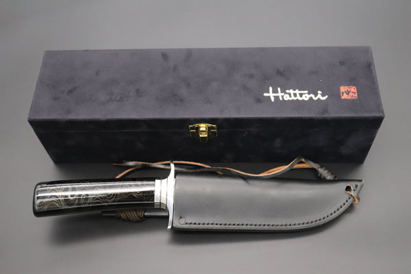 Hattori 傘 SAN Limited Edition “Wajima Urushi & Maki-e Project” SAN-123 Cowry X Damascus "流水 梅 GECKO" “Flowing & Water Plum Blossoms GECKO”