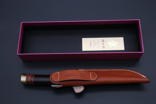 Hattori 傘 SAN Limited Hattori Natures Edition SAN-144 Cowry-X Damascus Special Utility Hunter "Custom Combination Handle African Ebonywood Handle with Quince Burl Wood"