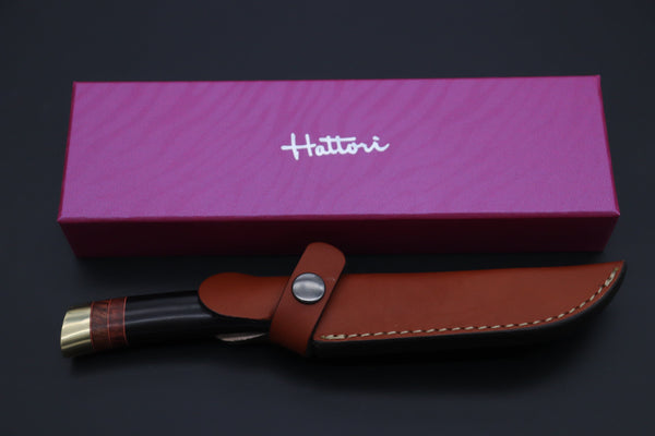 Hattori 傘 SAN Limited Hattori Natures Edition SAN-144 Cowry-X Damascus Special Utility Hunter "Custom Combination Handle African Ebonywood Handle with Quince Burl Wood"