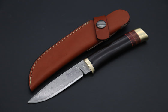 Hattori 傘 SAN Limited Hattori Natures Edition SAN-144 Cowry-X Damascus Special Utility Hunter "Custom Combination Handle African Ebonywood Handle with Quince Burl Wood"