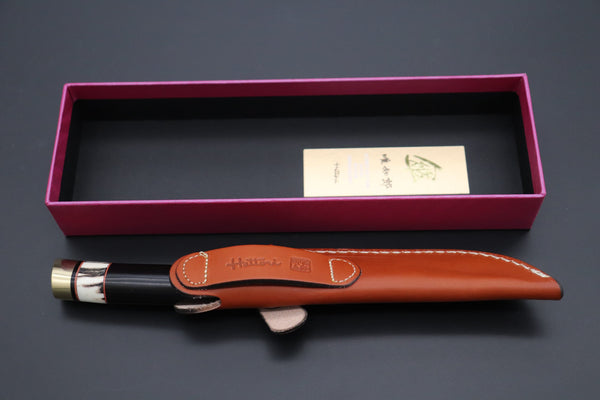 Hattori 傘 SAN Limited Hattori Natures Edition SAN-146 Cowry-X Damascus Special Utility Hunter "Custom Combination Handle African Ebonywood Handle with Stag" - JapaneseKnifeDirect.Com
