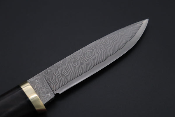 Hattori 傘 SAN Limited Hattori Natures Edition SAN-146 Cowry-X Damascus Special Utility Hunter "Custom Combination Handle African Ebonywood Handle with Stag" - JapaneseKnifeDirect.Com
