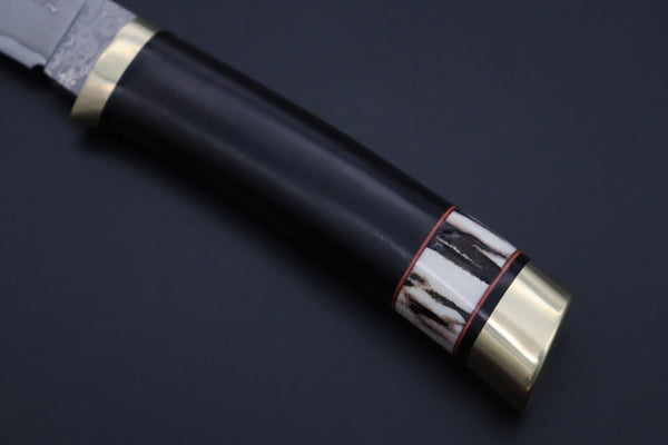 Hattori 傘 SAN Limited Hattori Natures Edition SAN-146 Cowry-X Damascus Special Utility Hunter "Custom Combination Handle African Ebonywood Handle with Stag" - JapaneseKnifeDirect.Com