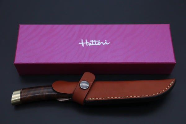 Hattori 傘 SAN Limited Hattori Natures Edition SAN-147 Cowry-X Damascus Special Utility Hunter "Custom Combination Handle Desert Ironwood Handle with Spiny Oyster Gem-Composite Stone"