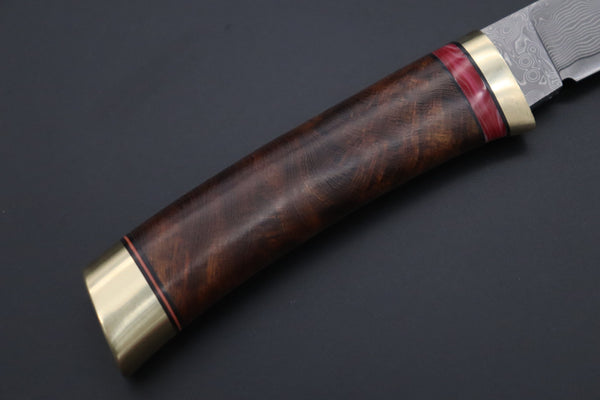 Hattori 傘 SAN Limited Hattori Natures Edition SAN-147 Cowry-X Damascus Special Utility Hunter "Custom Combination Handle Desert Ironwood Handle with Spiny Oyster Gem-Composite Stone"