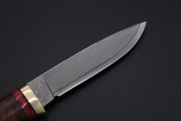 Hattori 傘 SAN Limited Hattori Natures Edition SAN-147 Cowry-X Damascus Special Utility Hunter "Custom Combination Handle Desert Ironwood Handle with Spiny Oyster Gem-Composite Stone"