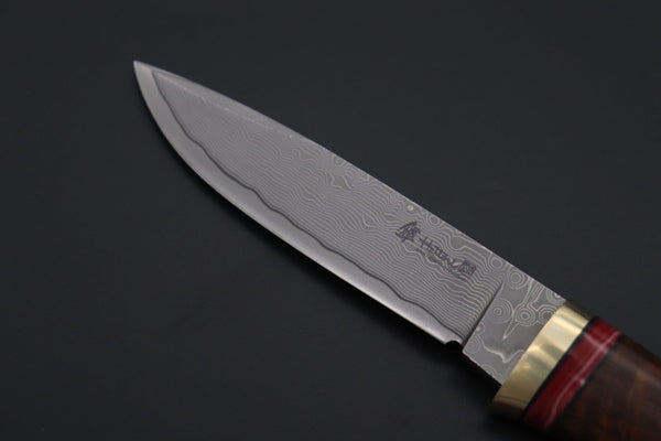 Hattori 傘 SAN Limited Hattori Natures Edition SAN-147 Cowry-X Damascus Special Utility Hunter "Custom Combination Handle Desert Ironwood Handle with Spiny Oyster Gem-Composite Stone"