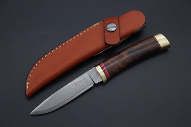 Hattori 傘 SAN Limited Hattori Natures Edition SAN-147 Cowry-X Damascus Special Utility Hunter "Custom Combination Handle Desert Ironwood Handle with Spiny Oyster Gem-Composite Stone" - JapaneseKnifeDirect.Com