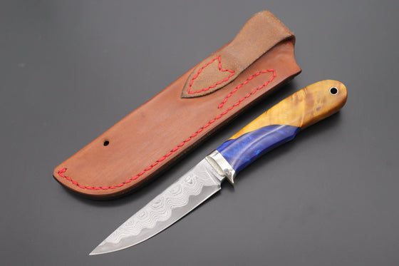 Hiroshi Saito SH-10 Elegant-Blue Damascus Hunter (Blue Steel No.2 Damascus Carbon Steel)