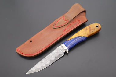 Hiroshi Saito SH-10 Elegant-Blue Damascus Hunter (Blue Steel No.2 Damascus Carbon Steel)