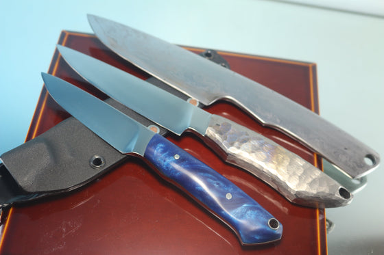 IKUMI OKANO IO-100 Hammer Forged Knives, H2 and Carbon Damascus Blades