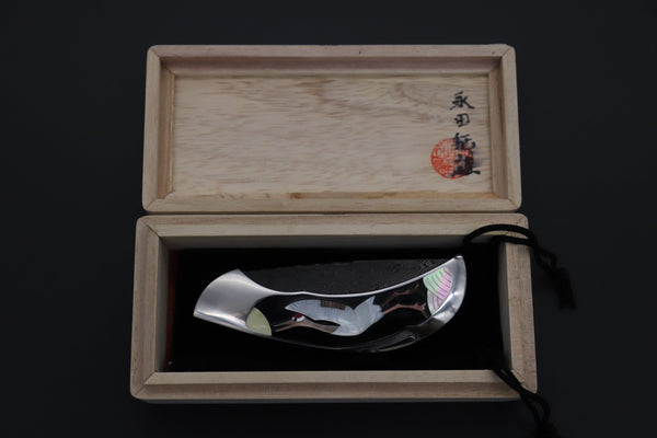 Ikuo Nagata Custom Folding Knife - IN-110 Red-Crowned Crane Raden Art