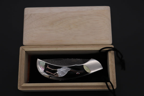 Ikuo Nagata Custom Folding Knife - IN-110 Red-Crowned Crane Raden Art