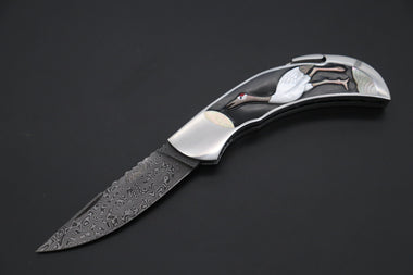 Ikuo Nagata Custom Folding Knife - IN-110 Red-Crowned Crane Raden Art