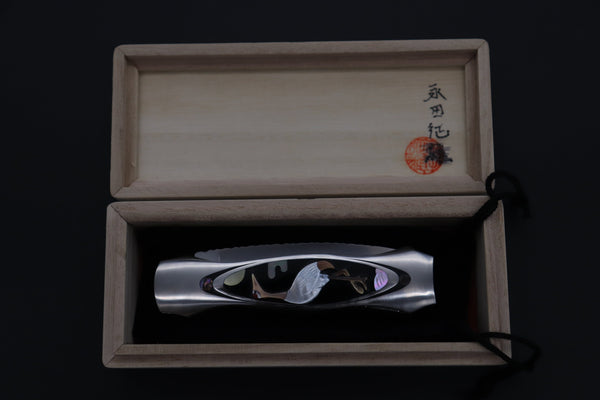 Ikuo Nagata Custom Folding Knife - IN-115 "STILETTO" Red-Crowned Crane Raden Art